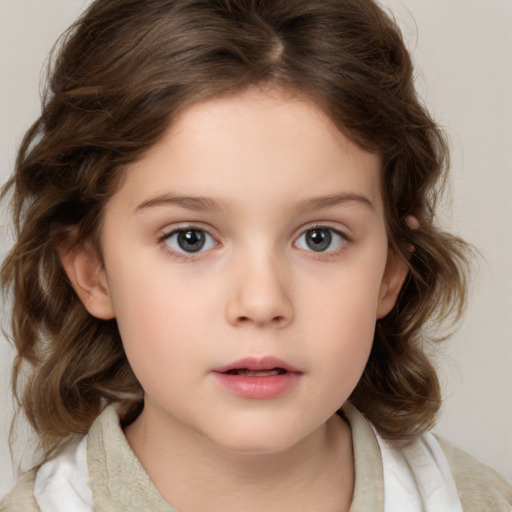 Neutral white child female with medium  brown hair and brown eyes