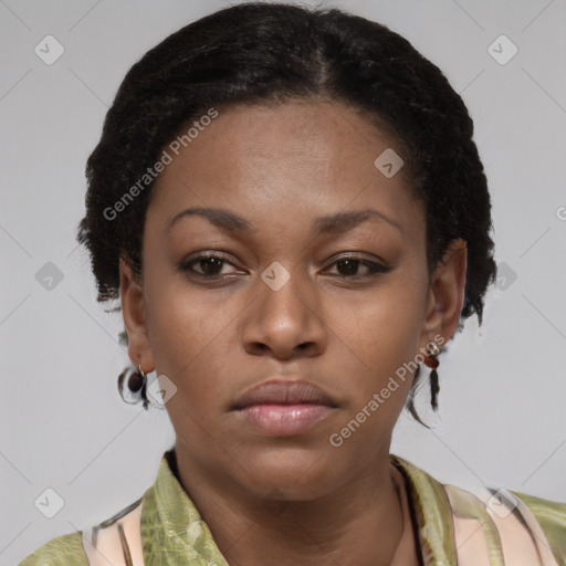 Neutral black young-adult female with short  brown hair and brown eyes