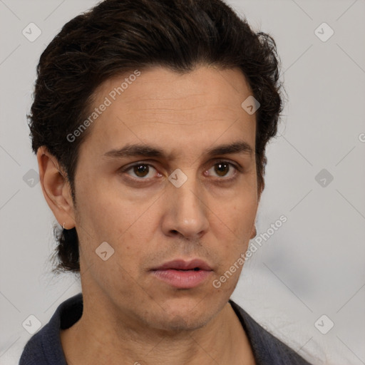 Neutral white adult male with short  brown hair and brown eyes