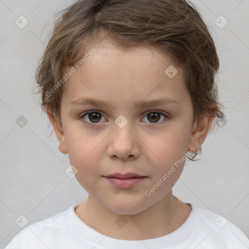 Neutral white child female with short  brown hair and brown eyes