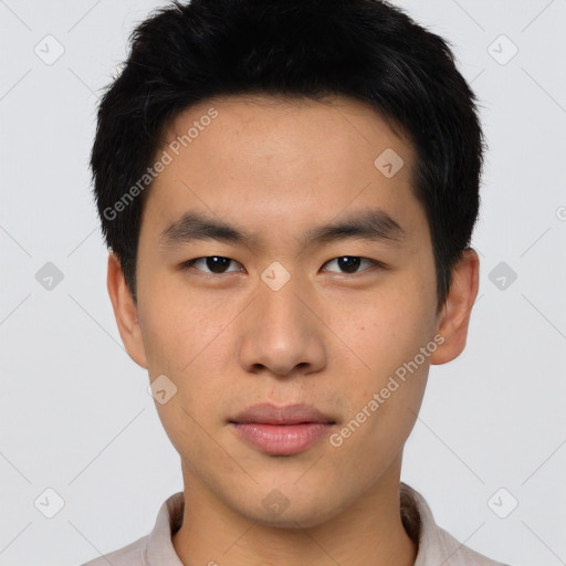 Neutral asian young-adult male with short  black hair and brown eyes