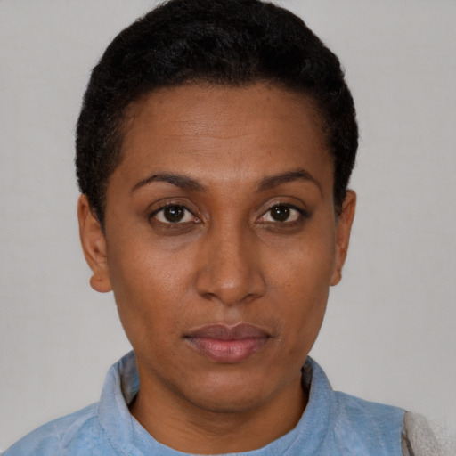 Neutral black young-adult female with short  brown hair and brown eyes