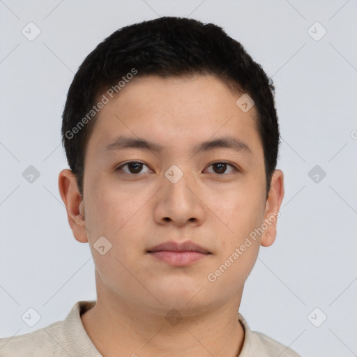 Neutral asian young-adult male with short  brown hair and brown eyes