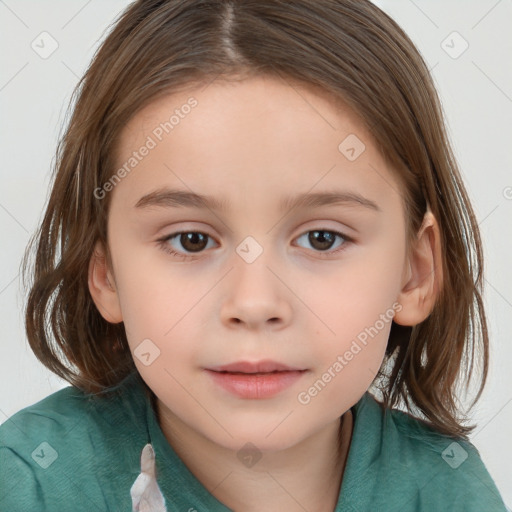 Neutral white child female with medium  brown hair and brown eyes