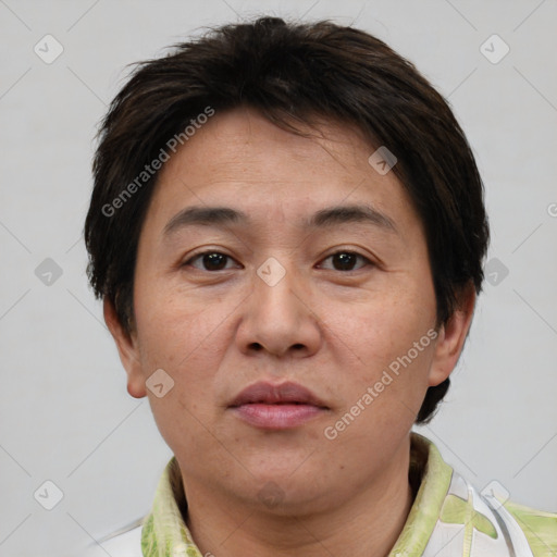 Neutral white adult male with short  brown hair and brown eyes
