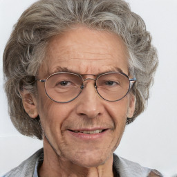 Joyful white middle-aged male with short  brown hair and grey eyes