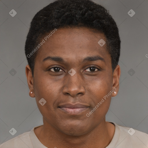 Neutral black young-adult male with short  brown hair and brown eyes