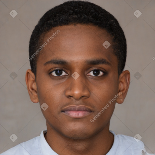 Neutral black young-adult male with short  brown hair and brown eyes