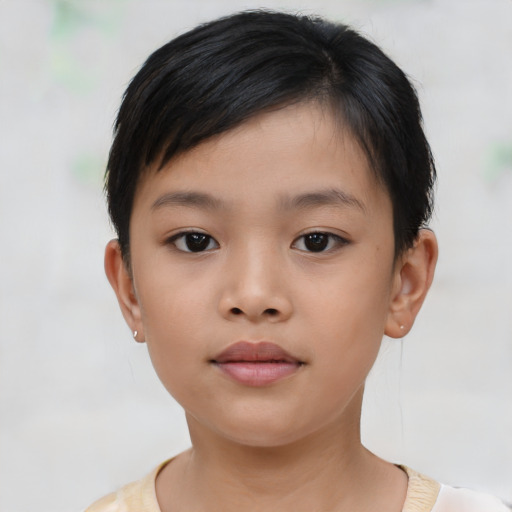 Neutral asian child female with short  brown hair and brown eyes