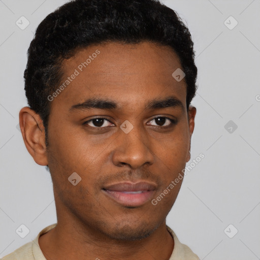 Neutral black young-adult male with short  brown hair and brown eyes