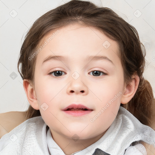 Neutral white child female with medium  brown hair and brown eyes