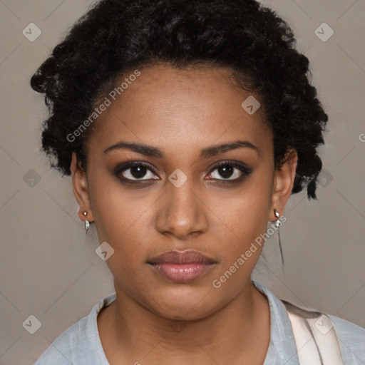 Neutral black young-adult female with short  black hair and brown eyes