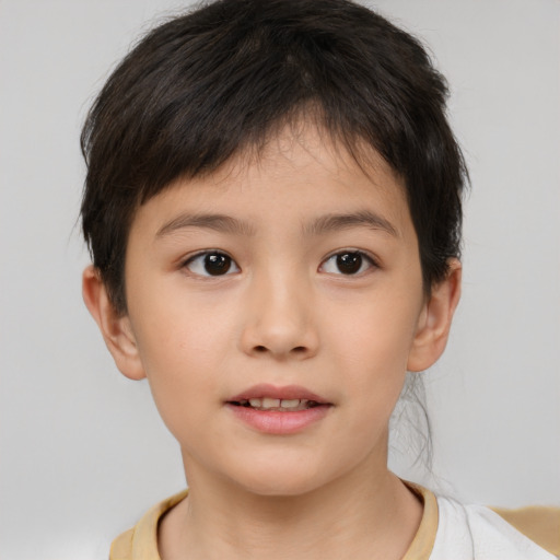 Neutral asian child female with short  brown hair and brown eyes