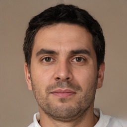 Neutral white adult male with short  brown hair and brown eyes