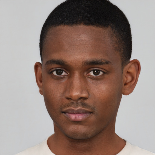 Neutral black young-adult male with short  brown hair and brown eyes