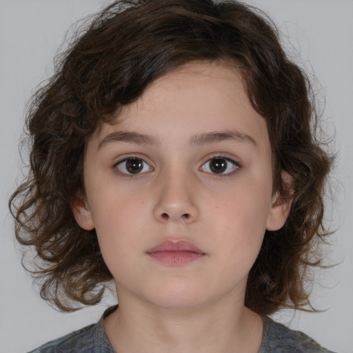 Neutral white child female with medium  brown hair and brown eyes