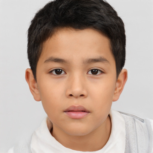 Neutral asian child male with short  brown hair and brown eyes