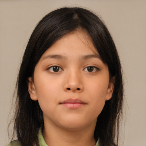Neutral asian young-adult female with long  brown hair and brown eyes