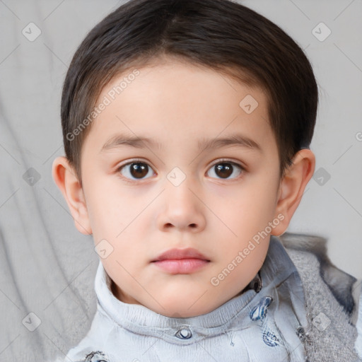 Neutral white child female with short  brown hair and brown eyes