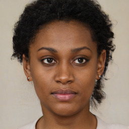 Neutral black young-adult female with short  brown hair and brown eyes