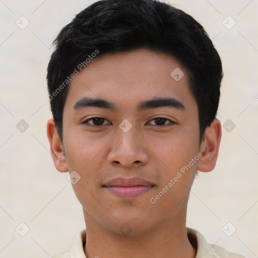 Neutral asian young-adult male with short  black hair and brown eyes