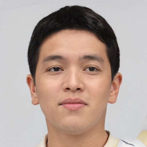 Neutral asian young-adult male with short  brown hair and brown eyes
