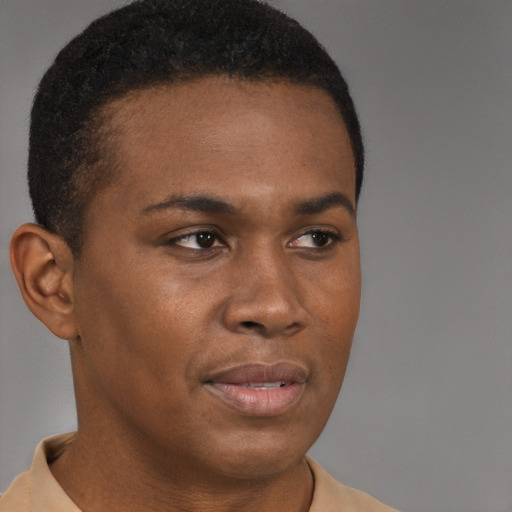 Neutral black young-adult male with short  brown hair and brown eyes