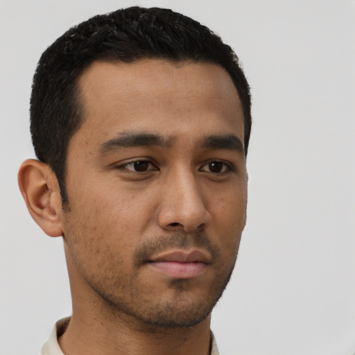 Neutral asian young-adult male with short  black hair and brown eyes