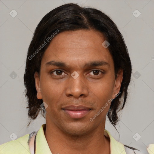 Neutral black young-adult male with short  brown hair and brown eyes