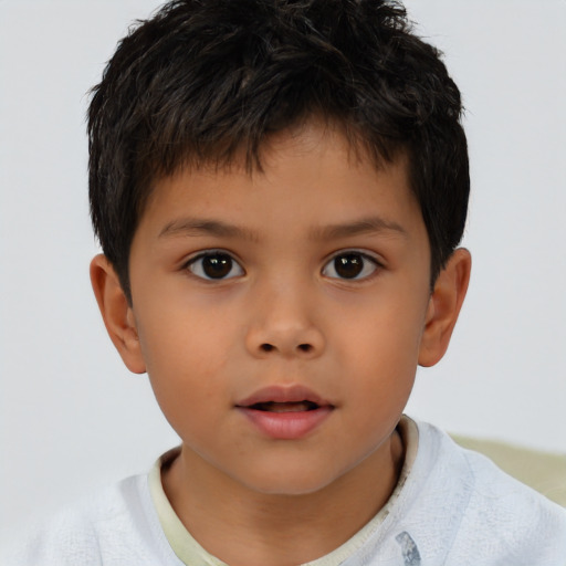 Neutral asian child male with short  brown hair and brown eyes