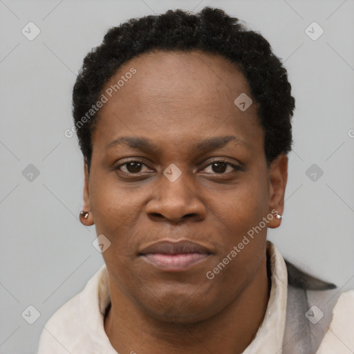 Neutral black young-adult female with short  brown hair and brown eyes