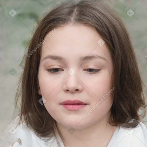 Neutral white child female with medium  brown hair and brown eyes