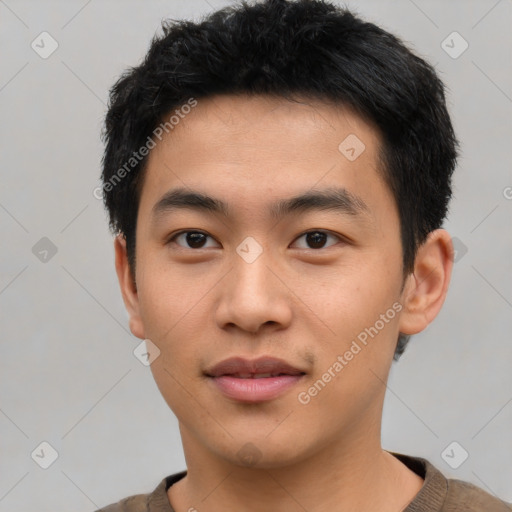Neutral asian young-adult male with short  black hair and brown eyes