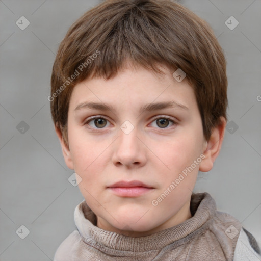 Neutral white child female with short  brown hair and grey eyes