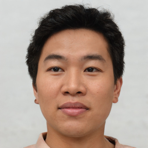 Neutral asian young-adult male with short  brown hair and brown eyes