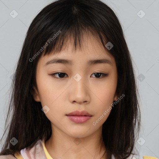 Neutral asian young-adult female with medium  brown hair and brown eyes