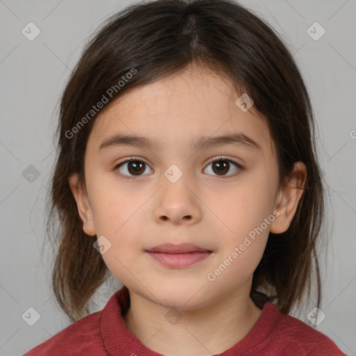 Neutral white child female with medium  brown hair and brown eyes