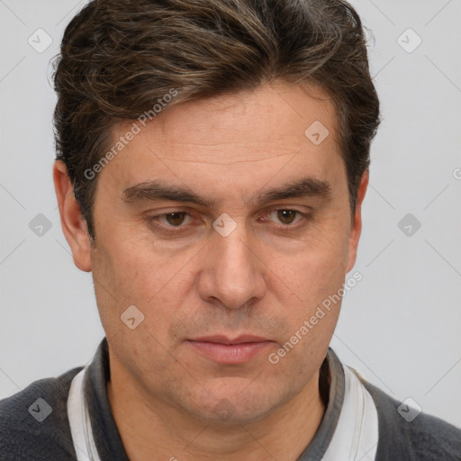 Neutral white adult male with short  brown hair and brown eyes