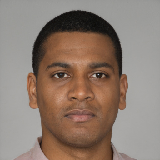 Neutral black young-adult male with short  brown hair and brown eyes