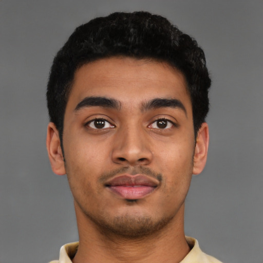 Neutral latino young-adult male with short  brown hair and brown eyes