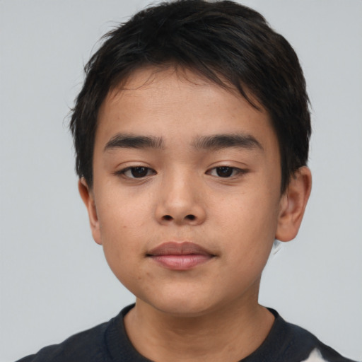 Neutral asian child male with short  brown hair and brown eyes