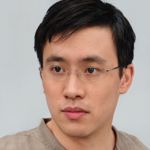 Neutral asian young-adult male with short  black hair and brown eyes