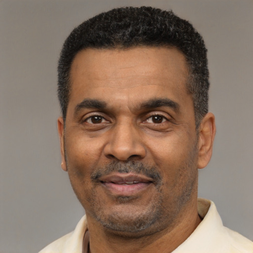 Neutral latino adult male with short  black hair and brown eyes