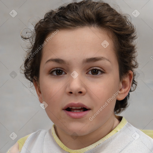 Neutral white child female with short  brown hair and brown eyes