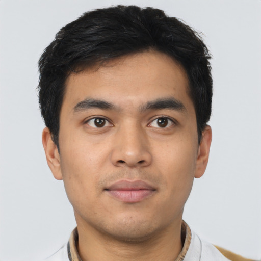 Neutral asian young-adult male with short  black hair and brown eyes