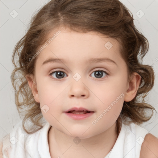 Neutral white child female with medium  brown hair and brown eyes