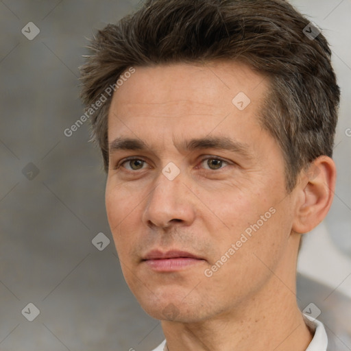 Neutral white adult male with short  brown hair and brown eyes