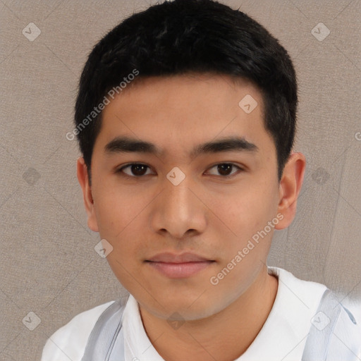 Neutral asian young-adult male with short  black hair and brown eyes