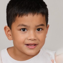 Joyful white child male with short  brown hair and brown eyes