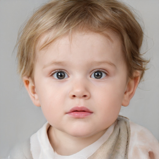 Neutral white child female with medium  brown hair and blue eyes